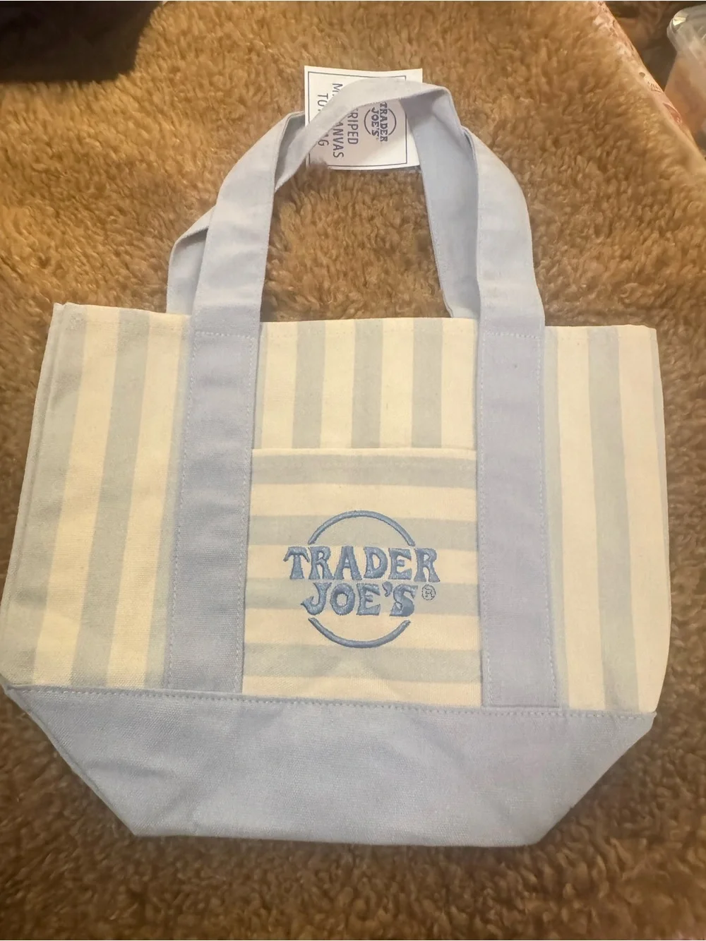 Trader Joe's Light Blue & Cream Striped Canvas Tote